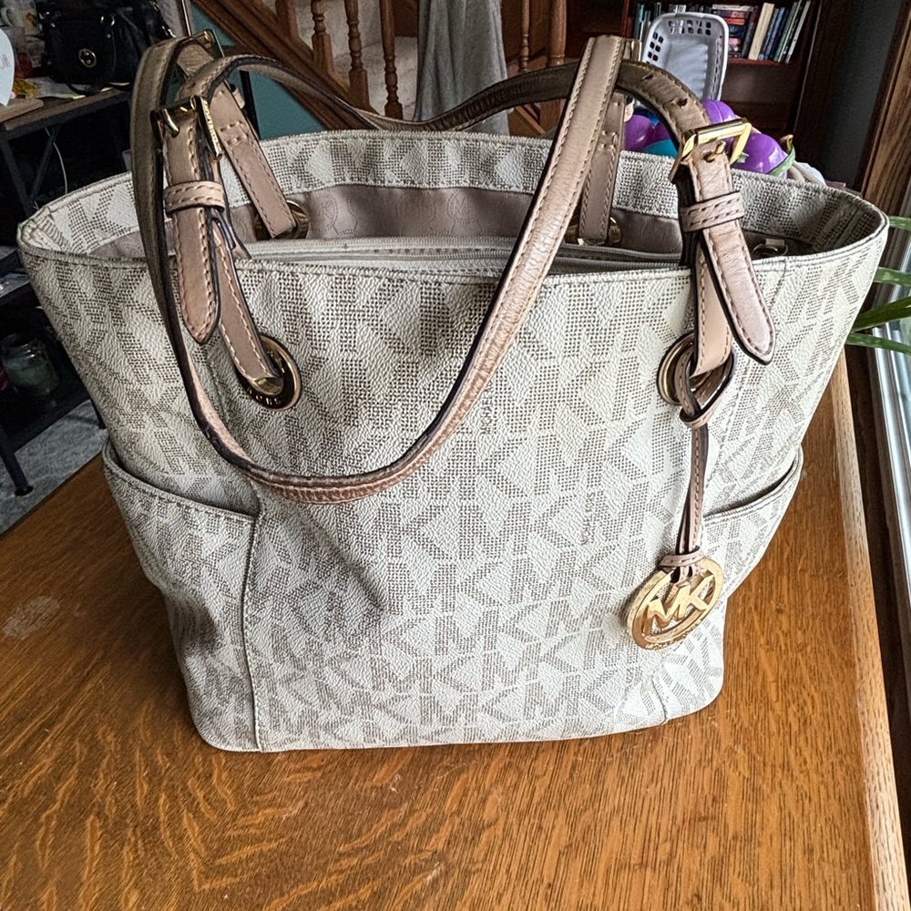 Michael Kors Cream and Brown Signature Tote